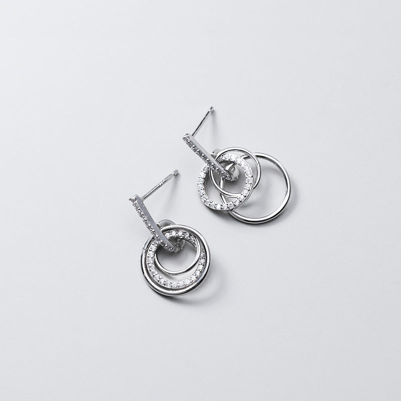 S925 Silver Simple Diamond Inlaid Round Earrings Female - Dazpy