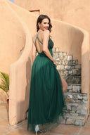 Women's Green Sequin Mesh Swing Maxi Dress