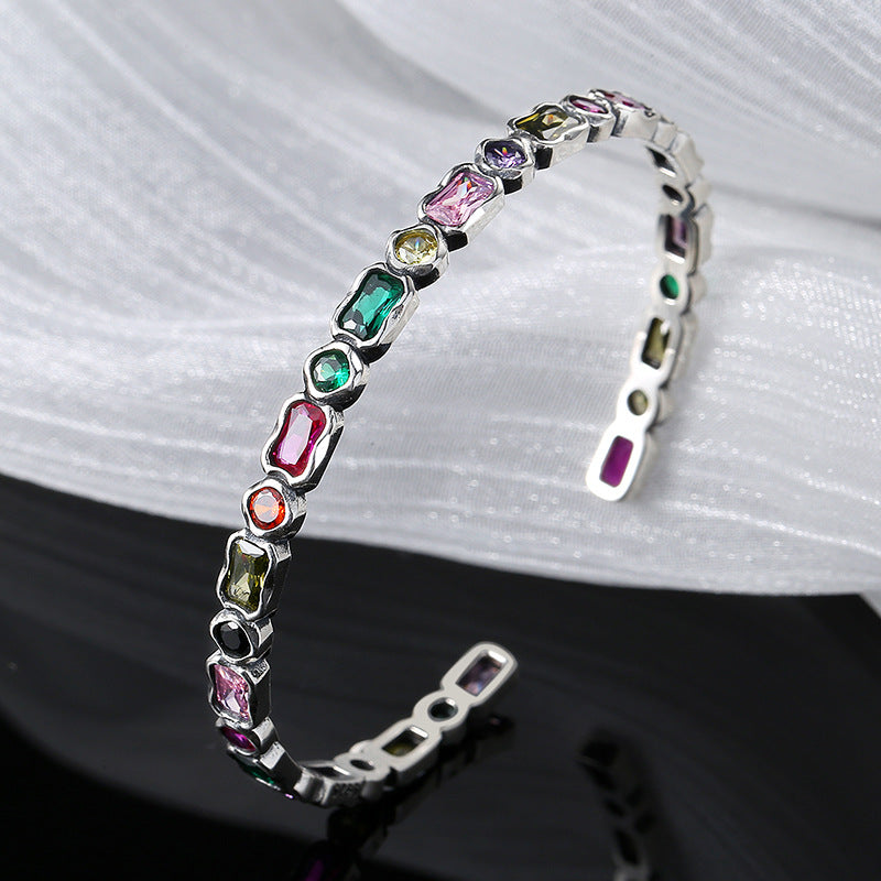 Vintage Geometric Diamond Rainbow Zircon Silver Bracelet Girl - Dazpy