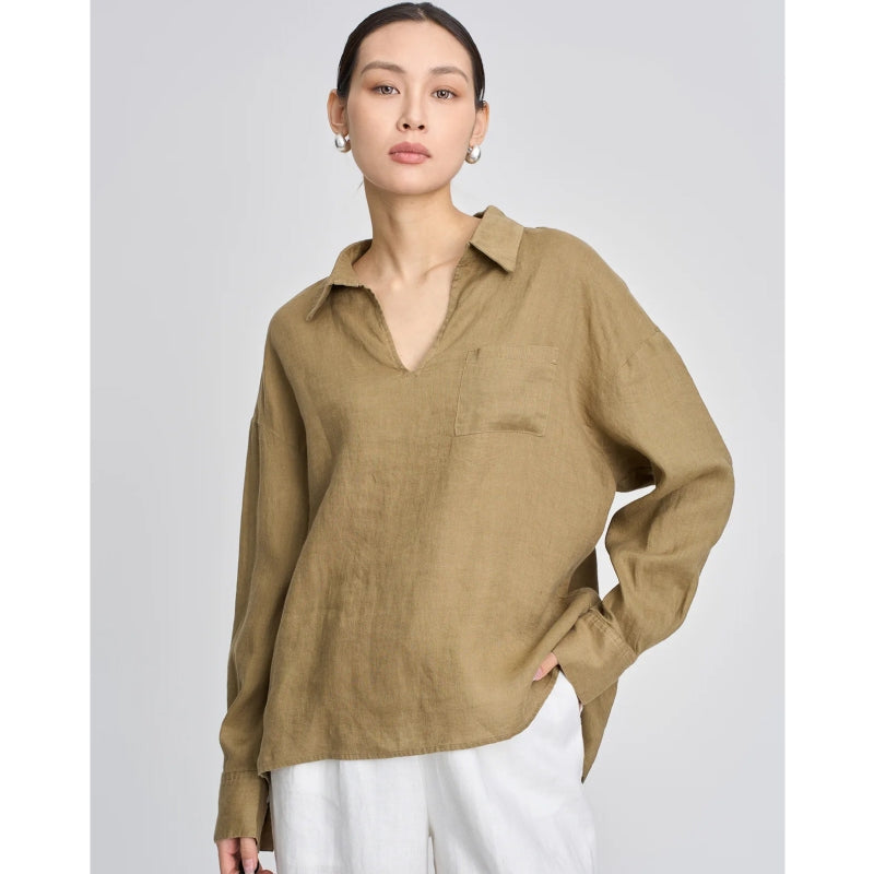 Linen V-neck Long Sleeved Shirt for Women