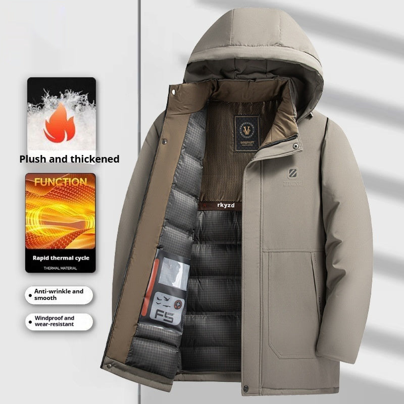 Chaqueta de plumón grueso con forro polar y longitud media para invierno