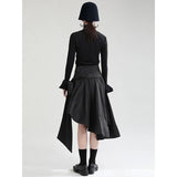 Black High Waist Asymmetrical Ruffle Skirt