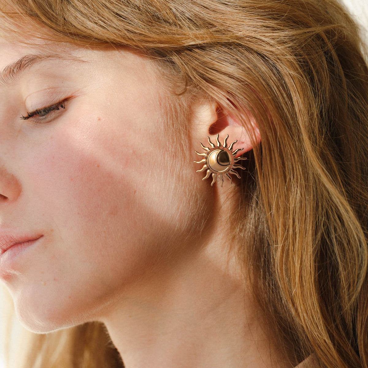 Gold Plated Turquoise Inlay Sunflower Dangle Earrings