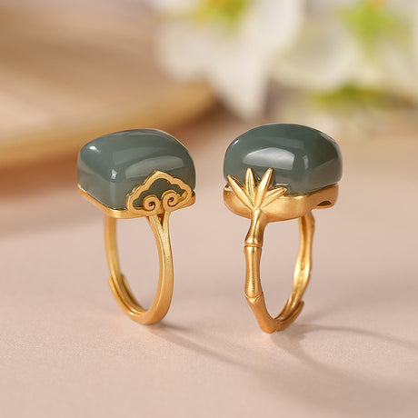 Women's Fashion Sterling Silver Gold Plated Hetian Jade Ring - Dazpy