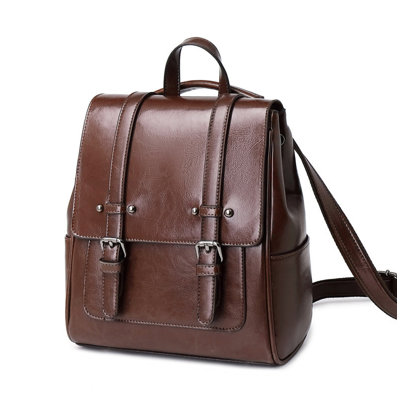 Oil Wax Leather Shoulders Versatile Single Backpack - Dazpy