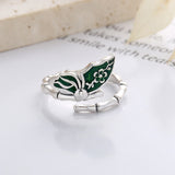 S925 Sterling Silver Vintage Epoxy Distressed Butterfly Stay Bamboo Ring - Dazpy