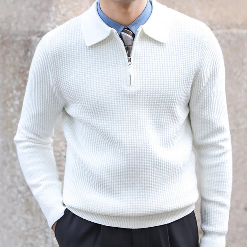 Fall Slim Fit Retro Knit Pullover - Men's Casual Lapel Sweater