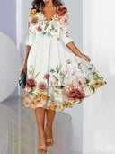 Women's V-Neck Digital-Print Loose A-Line Dress