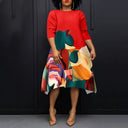 Women's Abstract-Print Three-Quarter-Sleeve Midi Dress