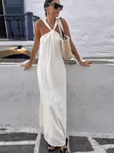 Vestido de tubo sin espalda con tiras cruzadas en color marfil para mujer