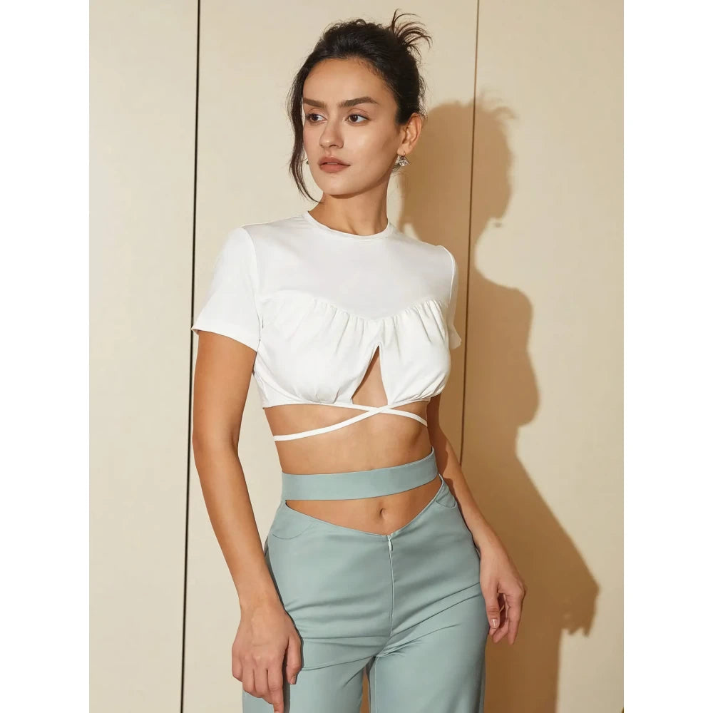 Elegant Crisscross Tie-Back Crop Tee