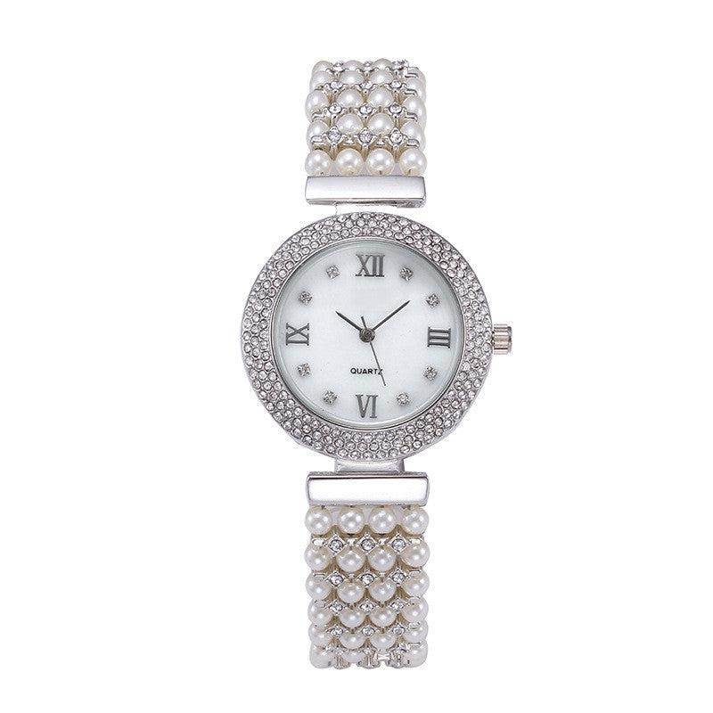 Women's Fashion Pearl Quartz Watch With Diamonds - Dazpy