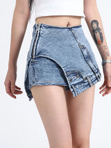 Patchwork-Jeansshorts mit hoher Taille für Damen