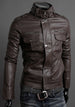 Fashionable Men's Stand Collar Motorcycle Leather Jacket