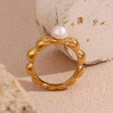 Anillo de perlas con ondas de encaje, chapado en oro de 18 quilates, joyería de acero inoxidable resistente al agua