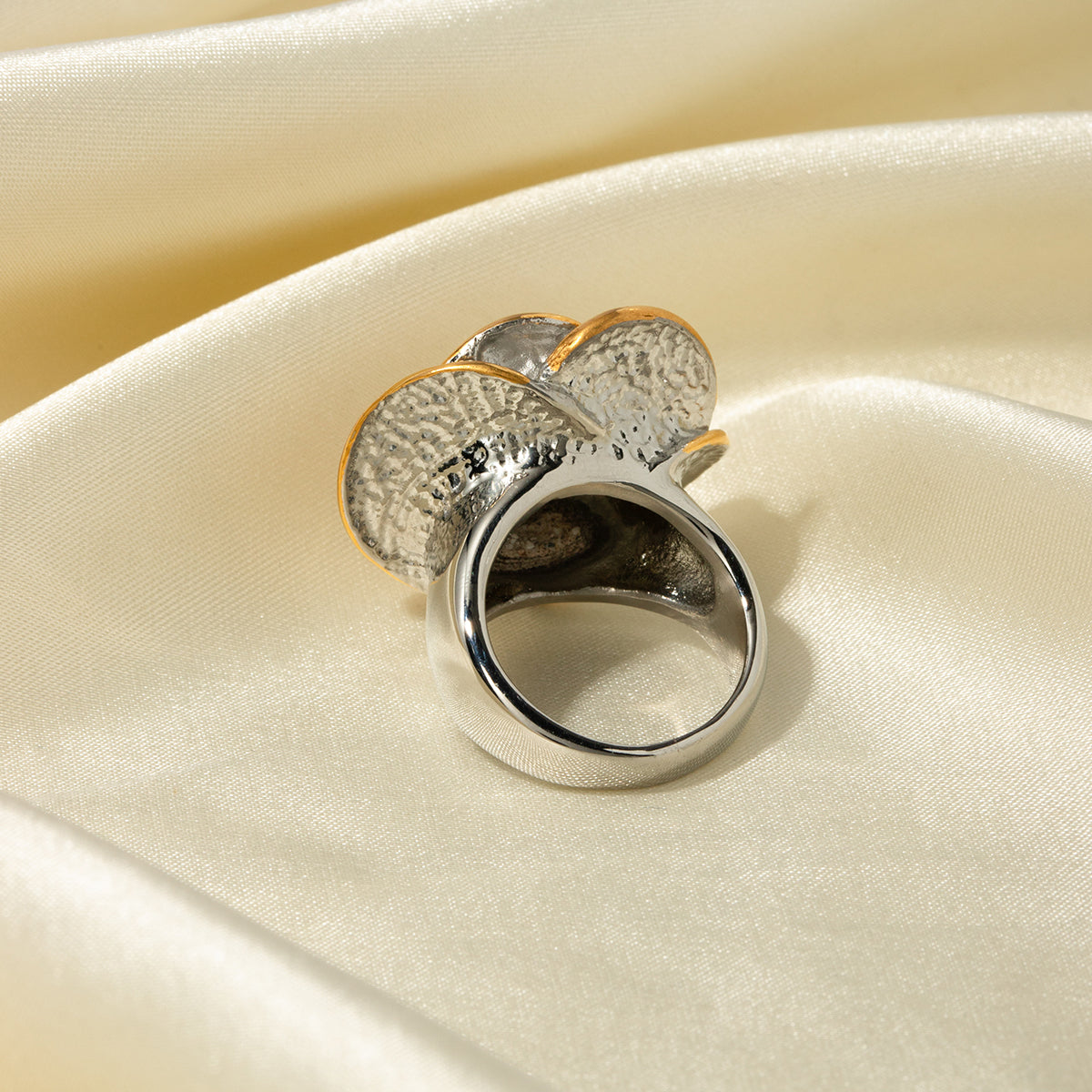 Stainless Steel 18K Gold Plated Geometric Flower Ring