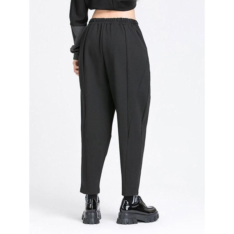 High Elastic Waist Black Harem Trousers