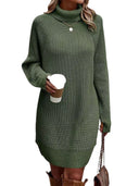 Women's High-Neck Long-Sleeve Slit Knit Dress
