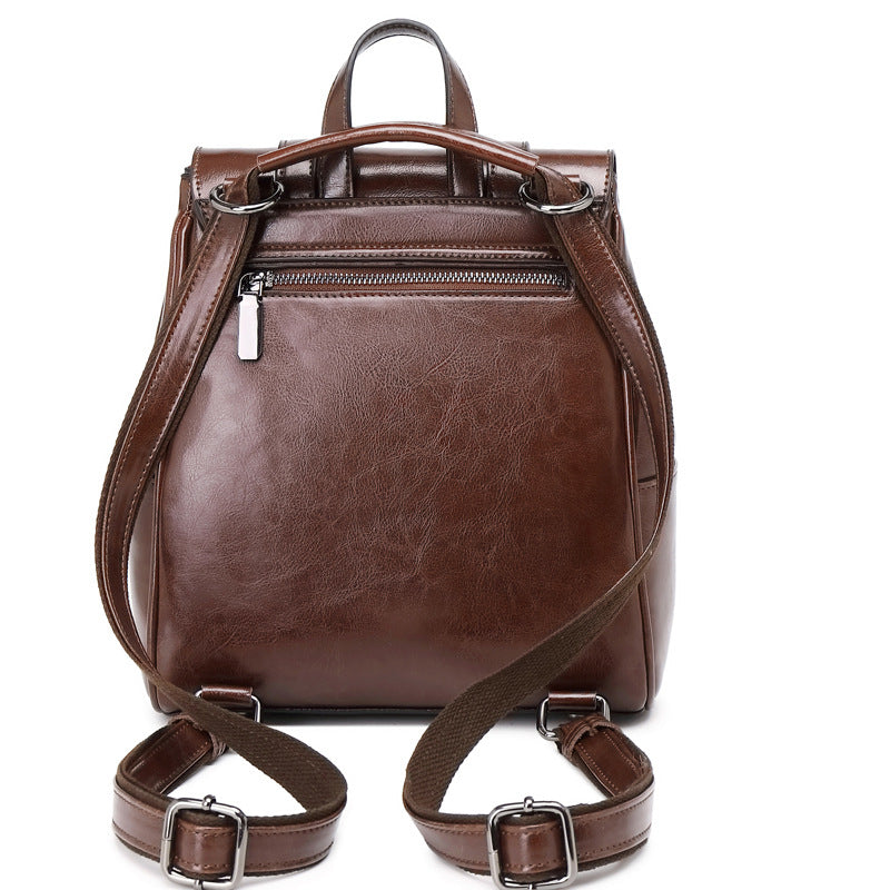 Oil Wax Leather Shoulders Versatile Single Backpack - Dazpy