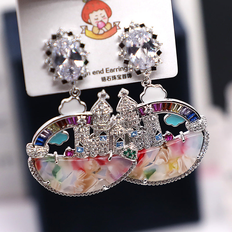 Micro-inlaid Zirconium Diamond Dream Castle Earrings - Dazpy