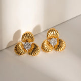 Gold-Plated Stainless Steel Zircon Flower Stud Earrings