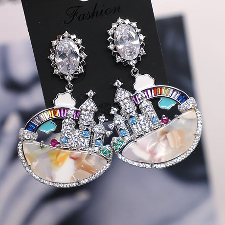 Micro-inlaid Zirconium Diamond Dream Castle Earrings - Dazpy