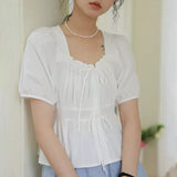 Elegant Vintage Square Neck Puff Sleeve Blouse