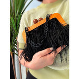 Luxury Feather Evening Clutch with Acrylic Chain