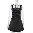 Black Square-Neck Pleated Zip Dress