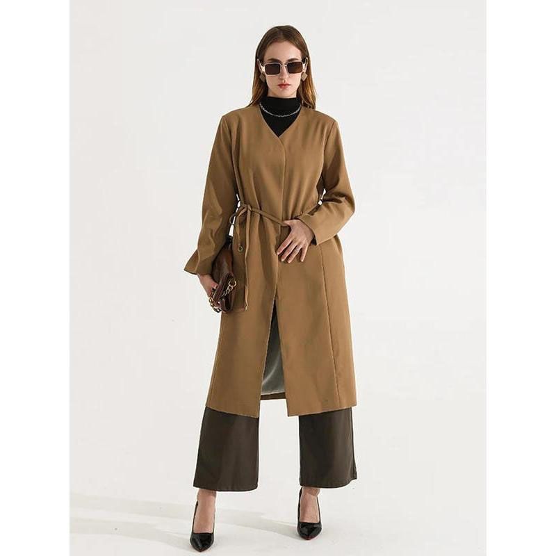 Eleganter langer Trenchcoat für Damen mit Schnürung in der Taille und langen Ärmeln