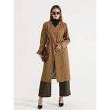 Elegant Women's Full-Length Trench Coat with Lace-Up Waist and Full Sleeves