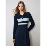 Women's Autumn Polo Collar Striped Casual Dress