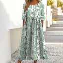 Vestido largo estampado de manga corta para mujer con bolsillos