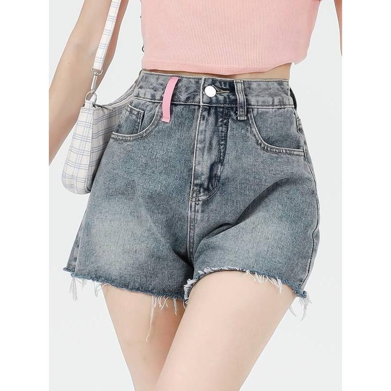 Lässige Jeans-Shorts mit hoher Taille und Stickerei für Damen