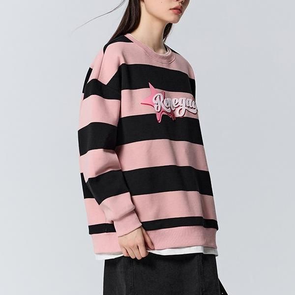 Loose Letter Striped Pullover