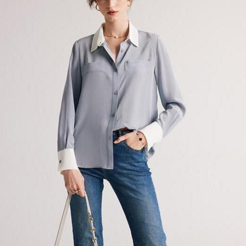 Camisa de vestir elegante de crepé de China de seda para mujer