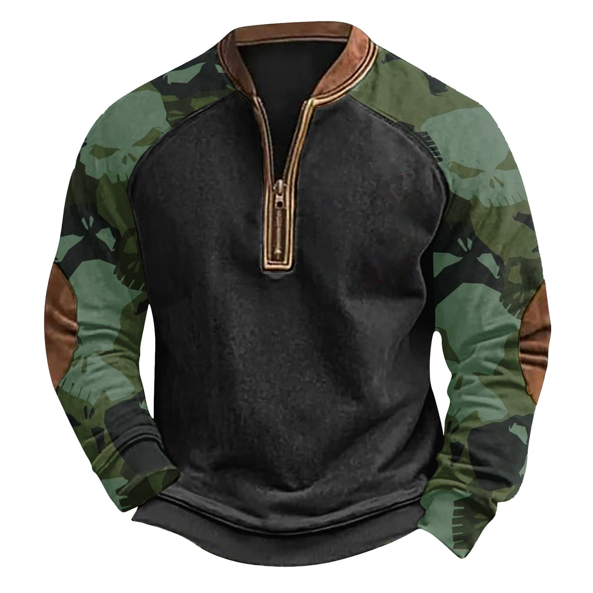 Bedruckter Camouflage-Pullover mit halbem Reißverschluss