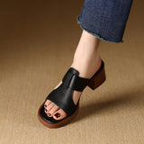 Peep-Toe-Sandalen aus Leder mit hohem Absatz