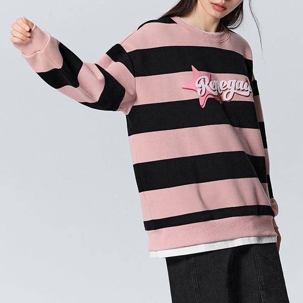 Loose Letter Striped Pullover