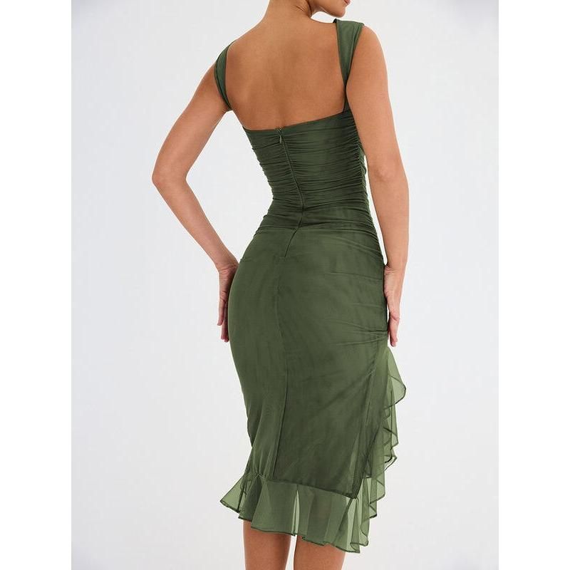 Elegant Backless Ruffle Midi Dress