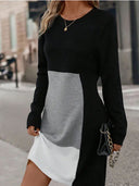 Women's Colour-Block Long-Sleeve A-Line Dress