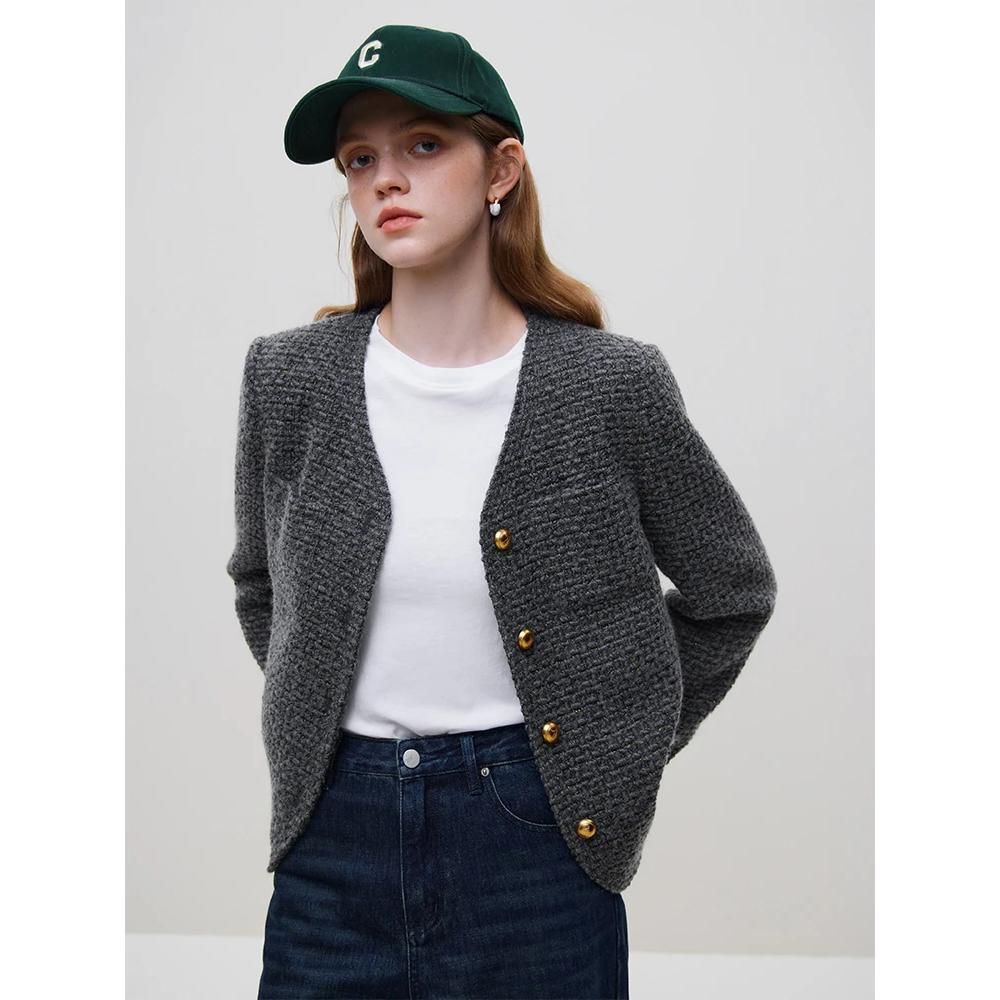 Elegante chaqueta de tweed de lana de invierno para mujer