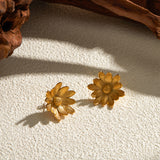 18K Gold Plated Stainless Steel Daisy Flower Stud Earrings for Women