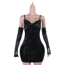 Vestido ajustado de lentejuelas con talle alto para mujer en color negro