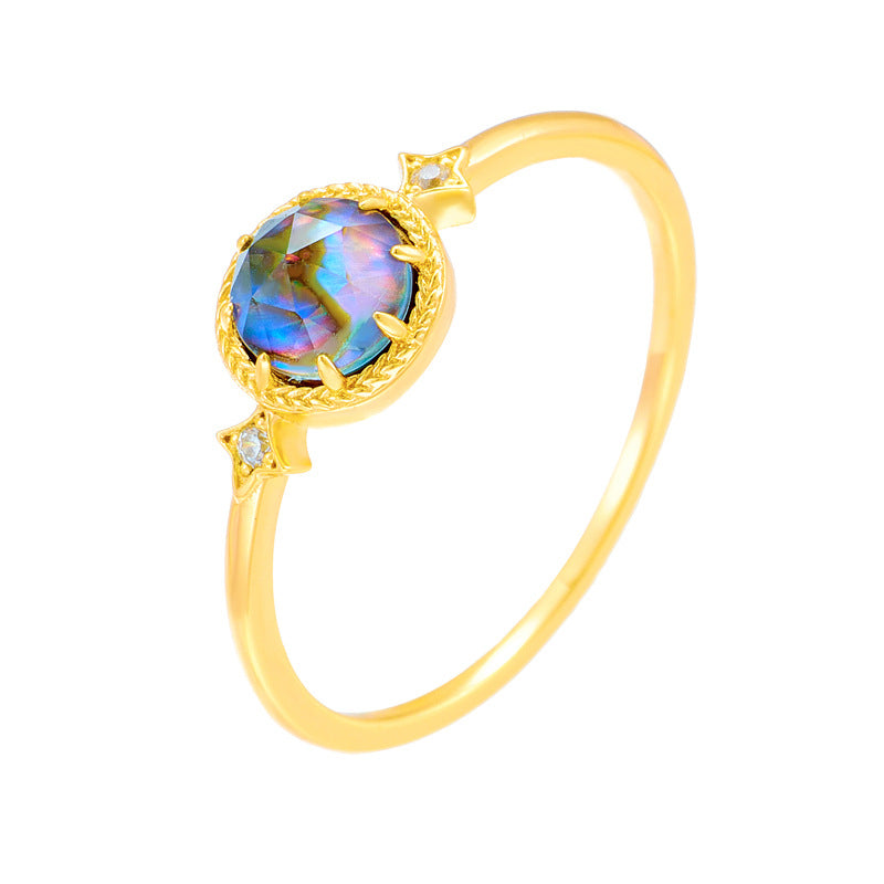 Retro Non-mainstream Style S925 Silver Plating 14K Gold Abalone Shell White Zirconium Ring - Dazpy