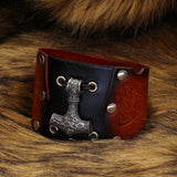 Nordic Viking Thunderbolt Hammer Cowhide Bracelet - Dazpy