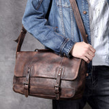 Retro Distressed First Layer Cowhide Shoulder Bag Messenger Bag - Dazpy