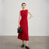 Elegant Sleeveless Wool Blend Mid-Calf Dress