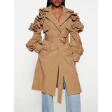 Elegant Spliced Ruffle Trench Coat for Women