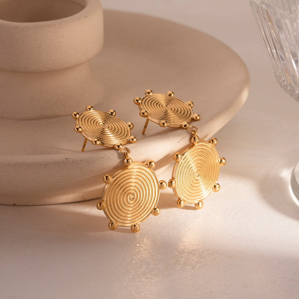 Luxury Temperament Disc Textured Threaded Earring